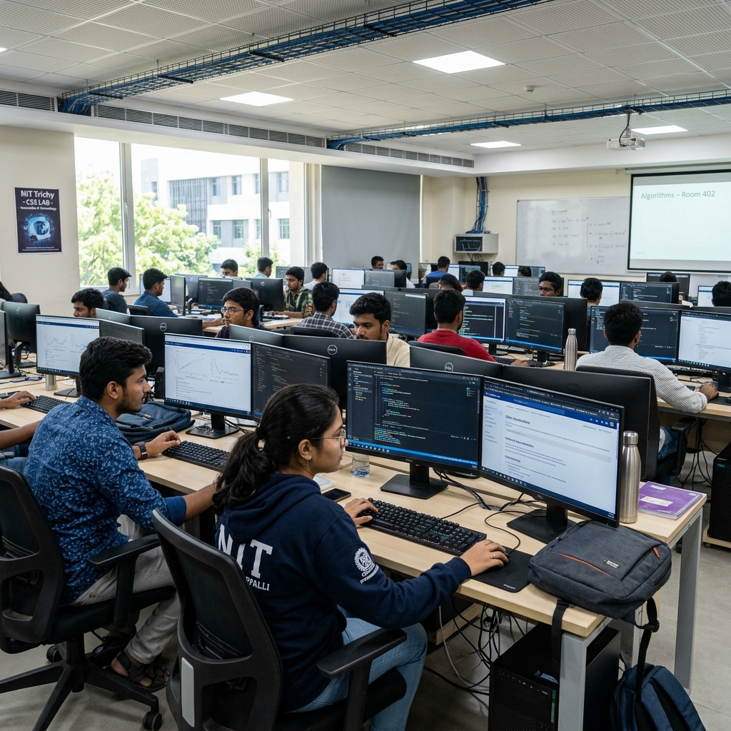 Modern university computer lab classroom in India