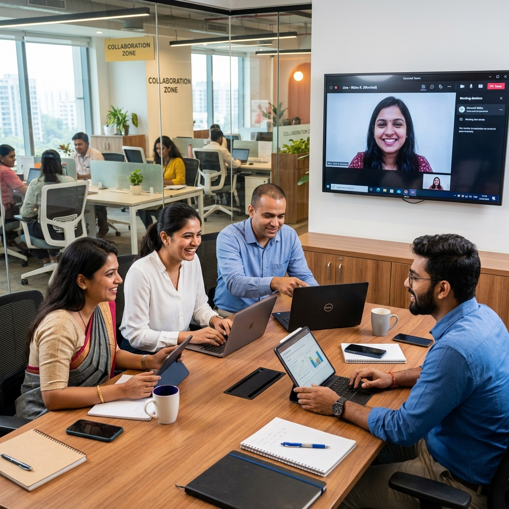 Indian Corporate Professionals Collaborating in a Modern Office Environment