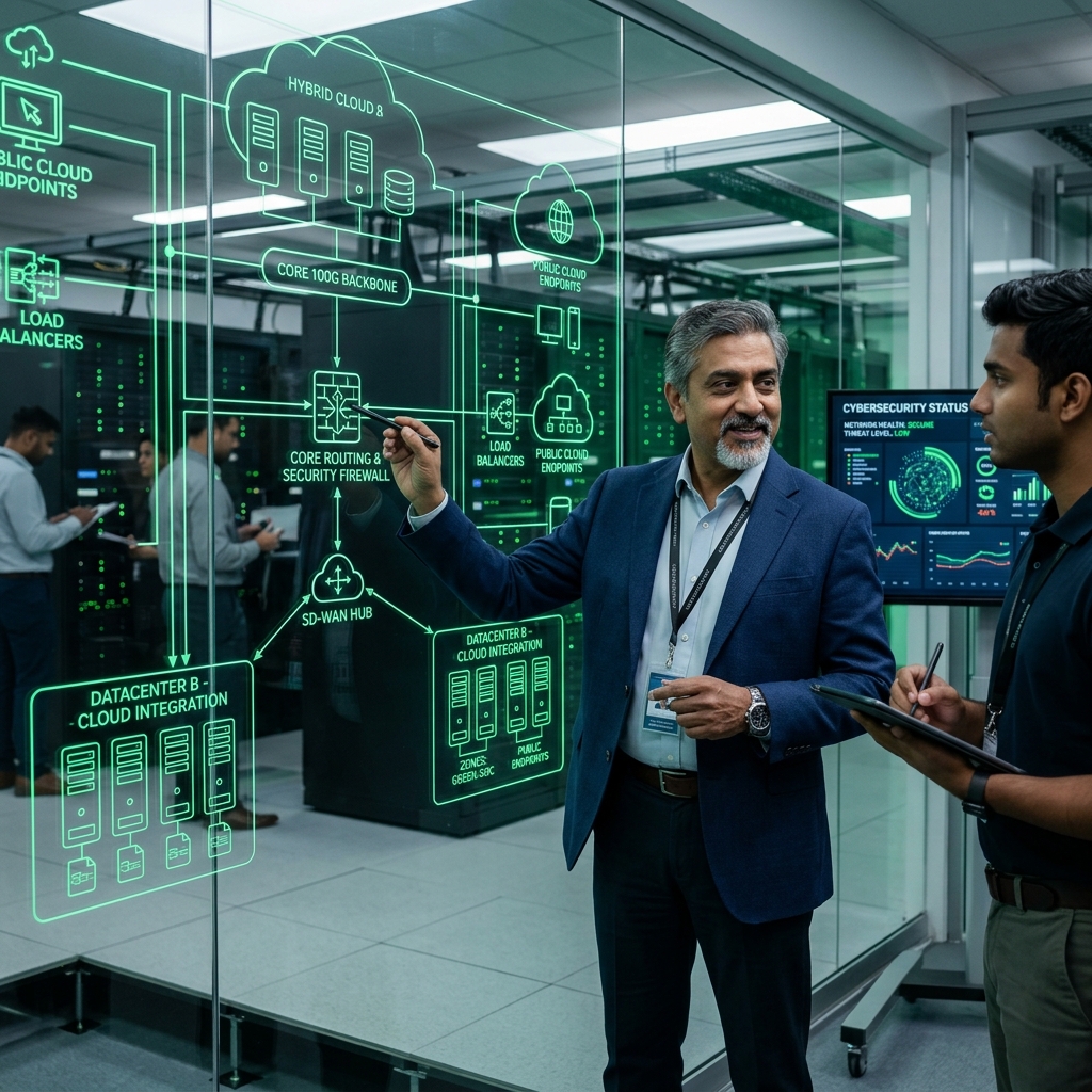 Infrastructure Architects Analyzing Hardware and Network Blueprints