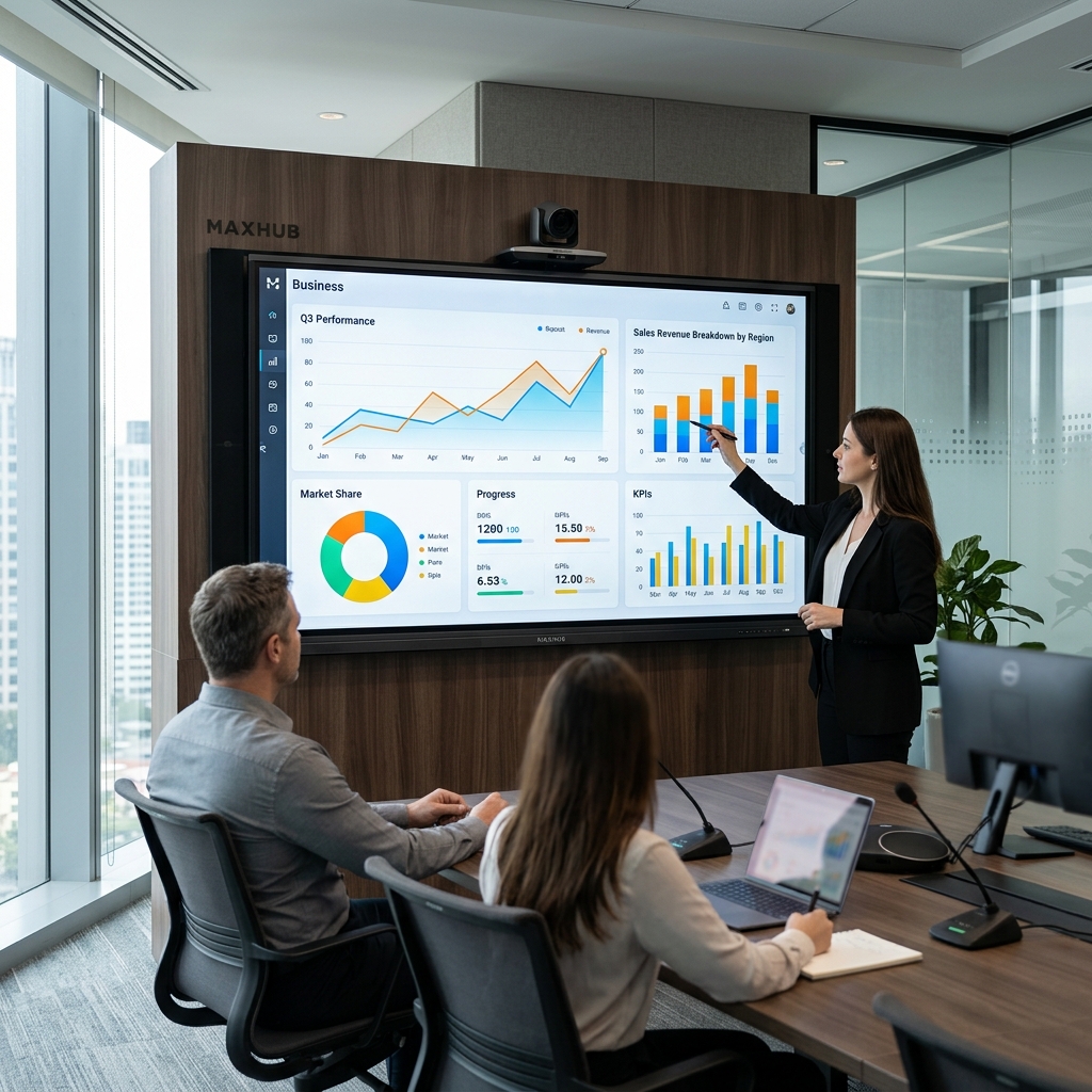 Collaborative touch flat panel display in high tech corporate room