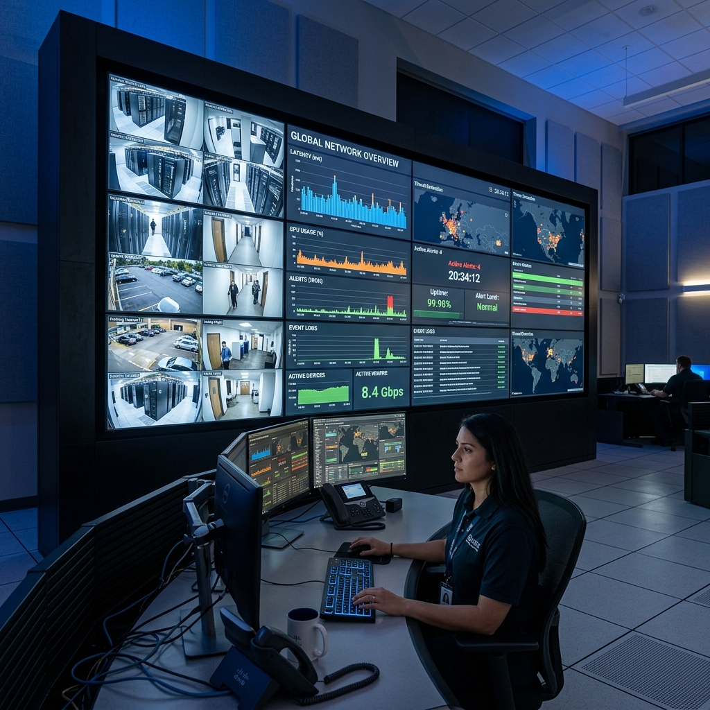 Multi screen LCD video wall display in network control operations room